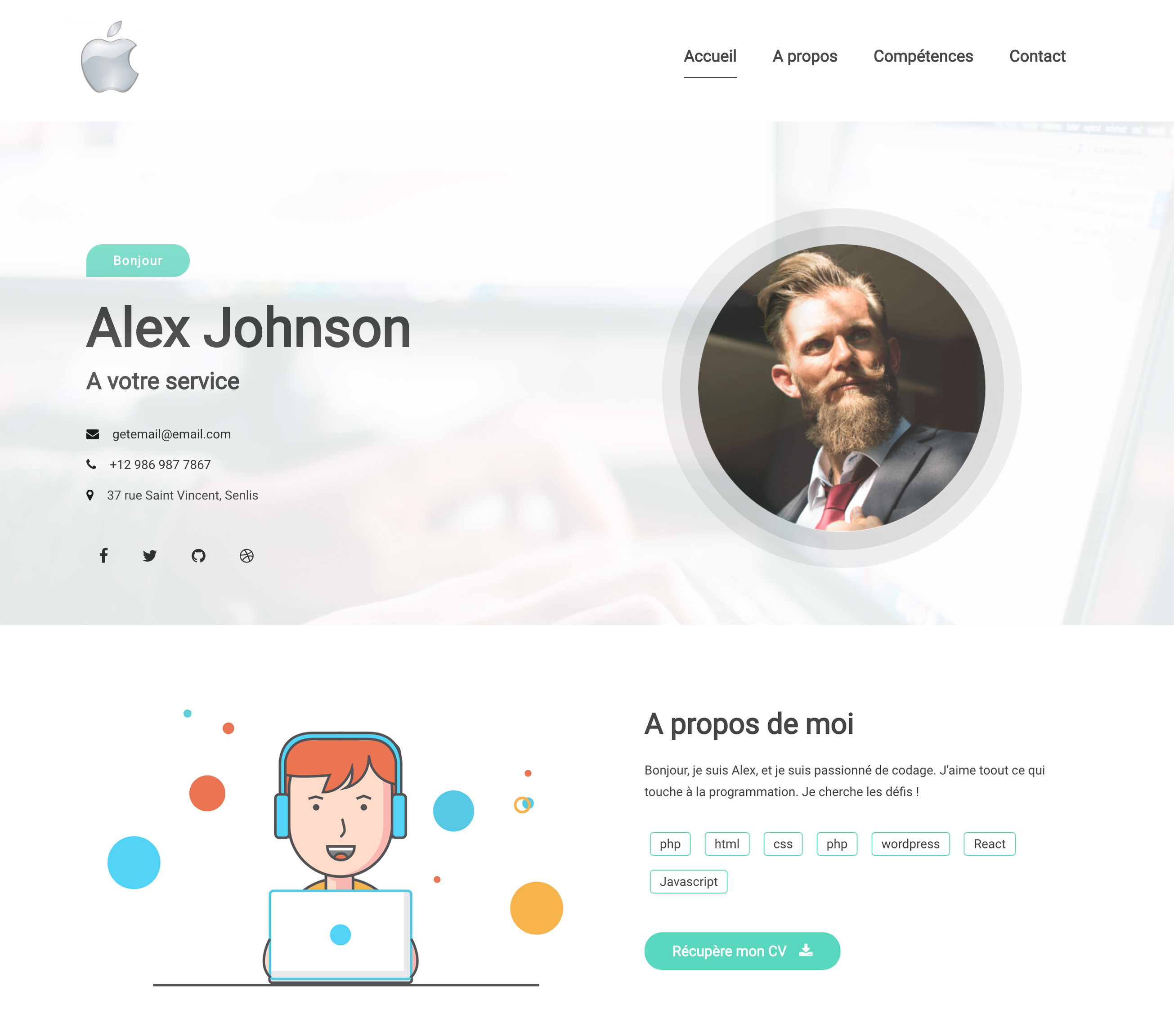Aperçu du CV Web Alex Johnson